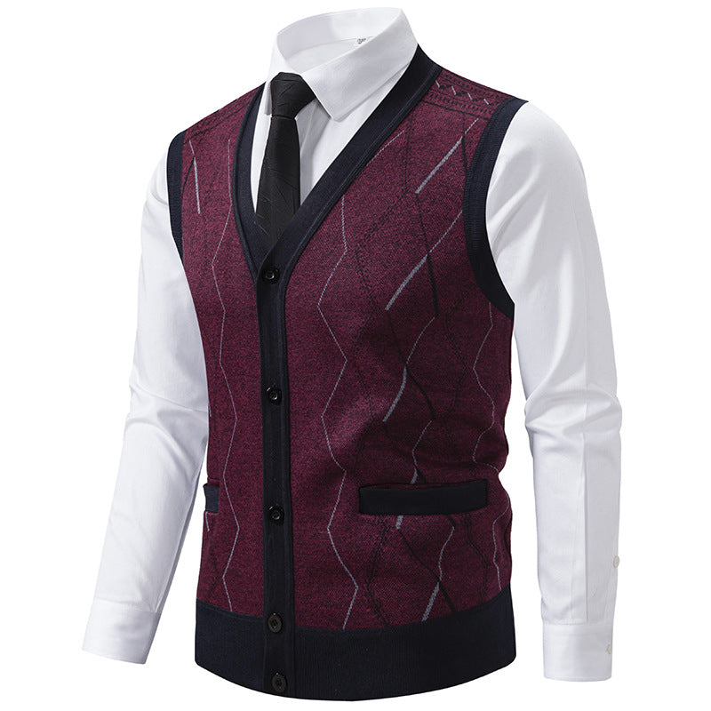 Herren Strickweste Modern mit Muster und Taschen