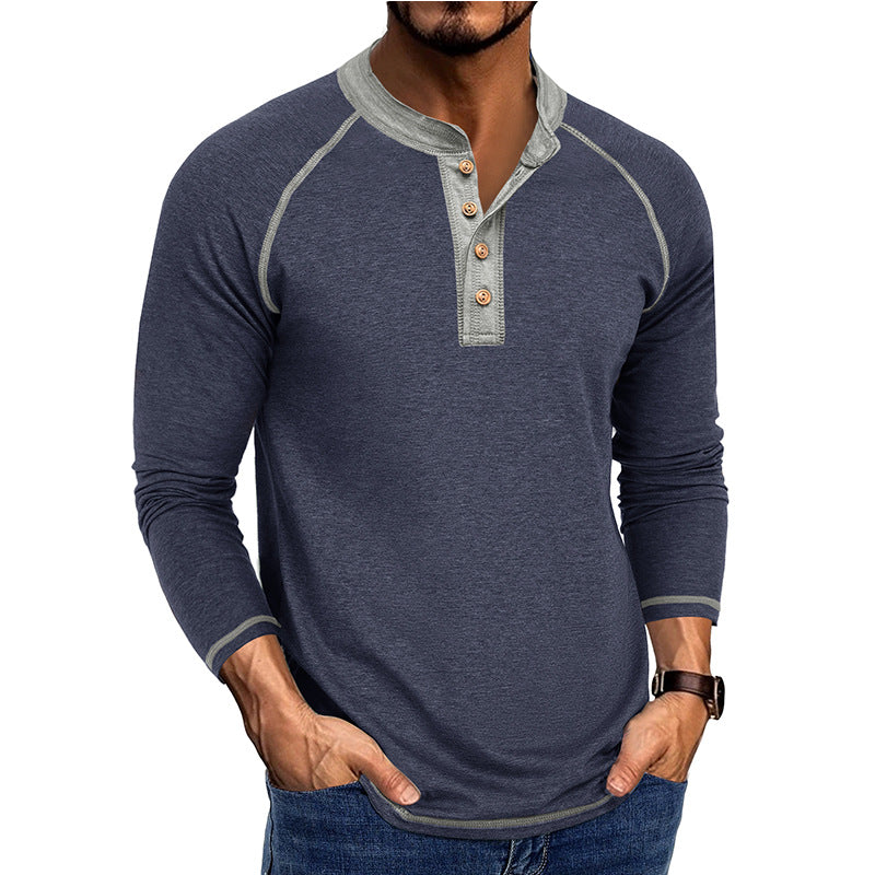 Herren Langarmshirt Weich Baumwolle Kontrastdetails Modern