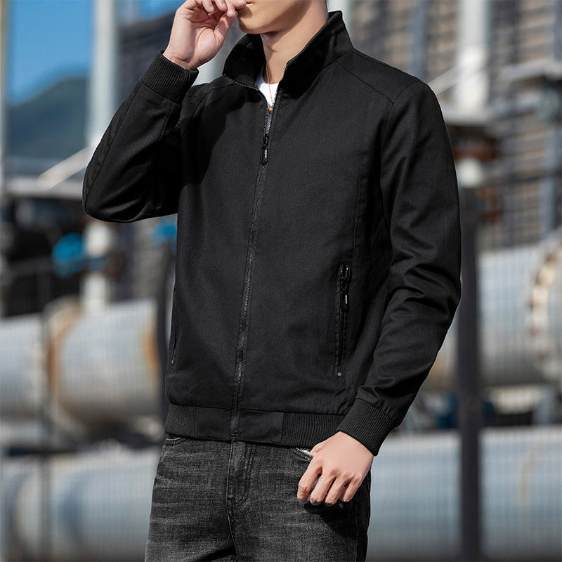 Herren Lederjacke Übergangsjacke Reißverschluss Stehkragen Modern
