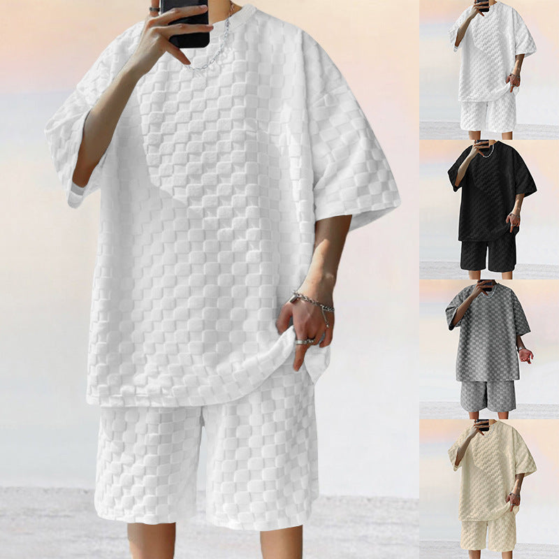 Herren Sommer Set Strukturiertes Oberteil und Shorts - BerlinGlamour