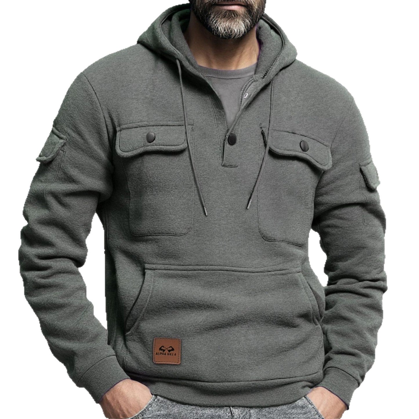 Herren Fleece Hoodie Warm mit Brusttasche Modern