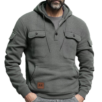 Herren Fleece Hoodie Warm mit Brusttasche Modern