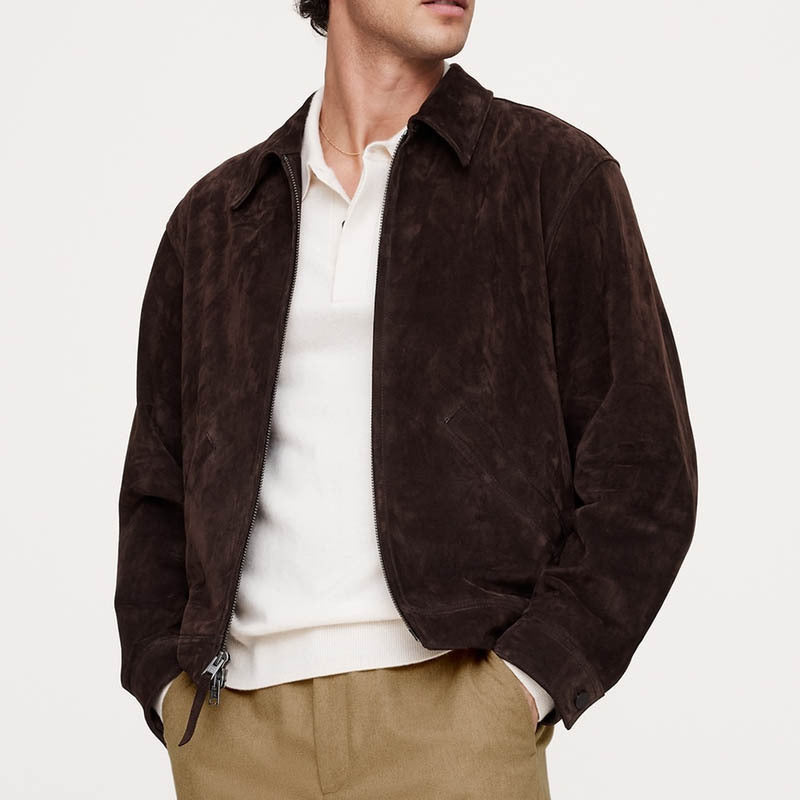 Herren Lederjacke Wildleder Reißverschluss Modern - BerlinGlamour