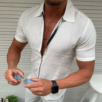 Herren Kurzarmhemd Reißverschluss Modern Style