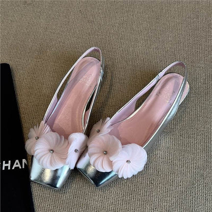 Damen Slingback Schuhe Blumen Applikationen Hochhackig Komfort