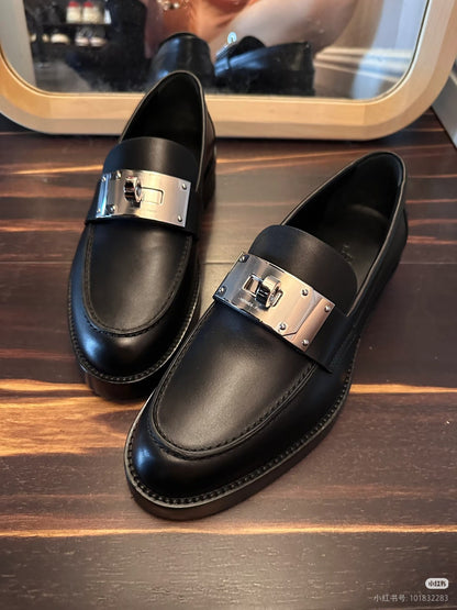 Damen Loafers Elegant Schnallen Schuhe Modisch Schwarz