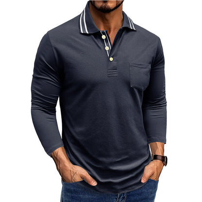 Herren Poloshirt Langarm Elegant Modern mit Details