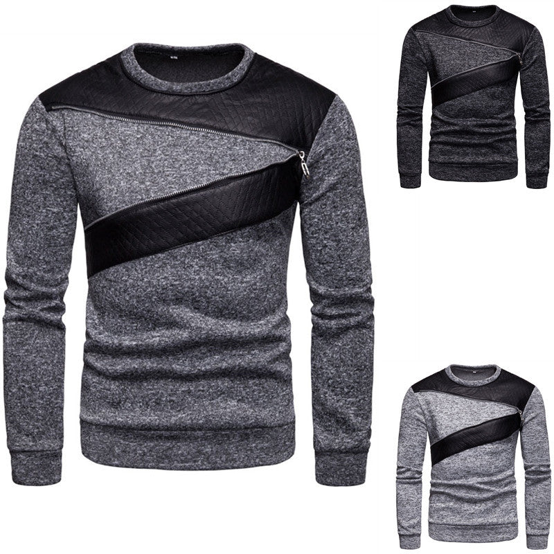 Herren Sweatpullover Leder Einsatz Modern Stylisch - BerlinGlamour