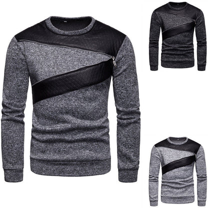 Herren Sweatpullover Leder Einsatz Modern Stylisch - BerlinGlamour