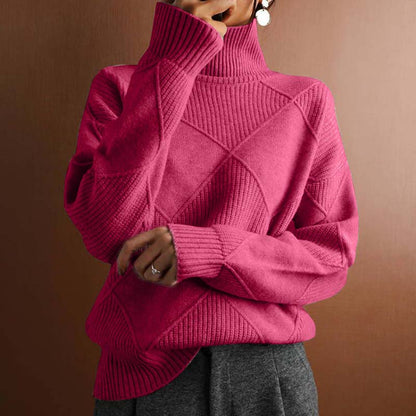 Damen Sweater Winter Strickpullover Hoher Hals Warm