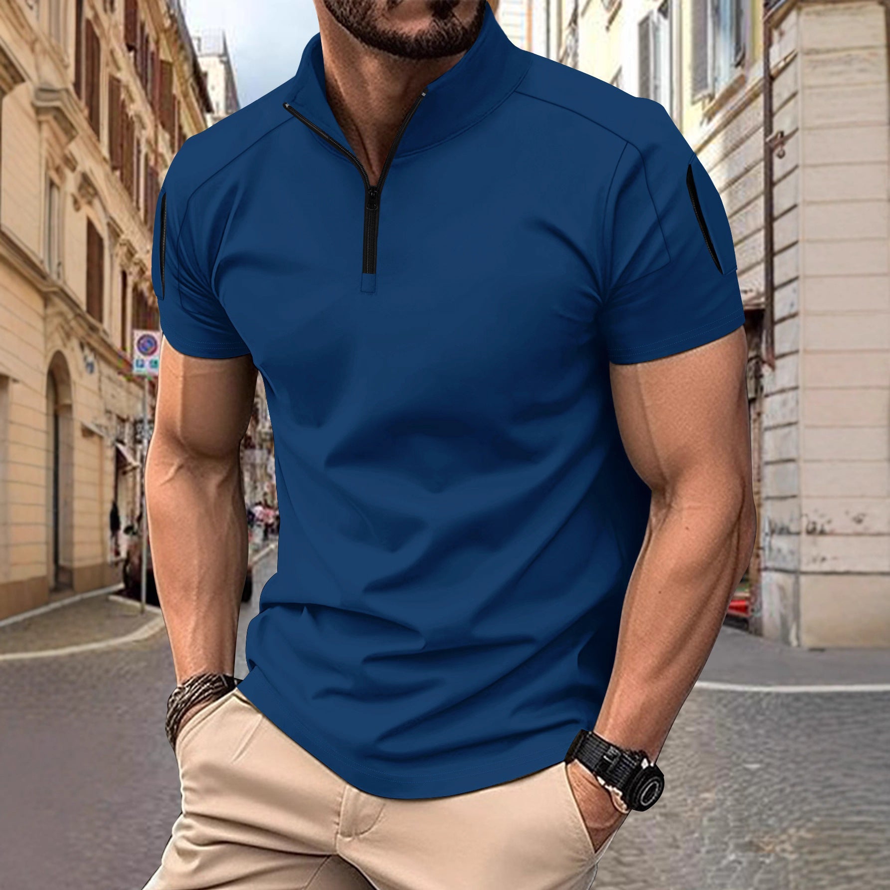 Herren Sportshirt Kurzarm Zip-Hemd Modern - BerlinGlamour