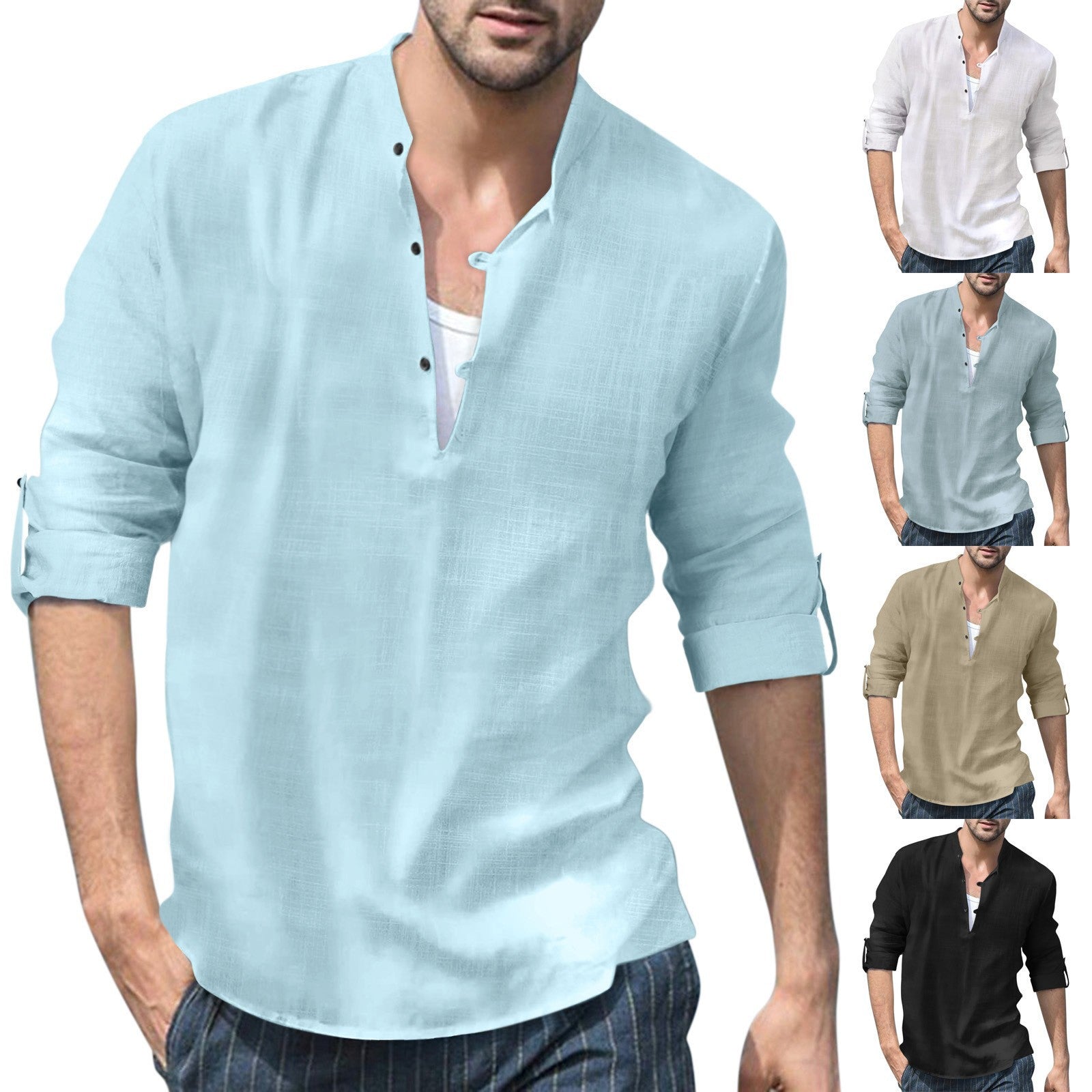Herren Hemd Modern Stehkragen Knopfleiste Slim Fit - BerlinGlamour