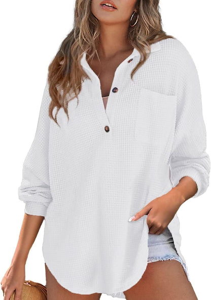 Damen Oversized Hemd aus Baumwoll mit Brusttasche und Knöpfen