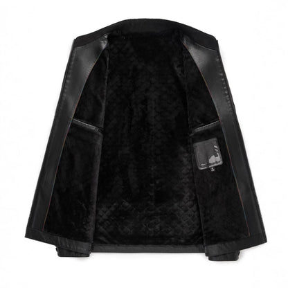 Herren Lederjacke Modern Stehkragen Elegant Schwarz