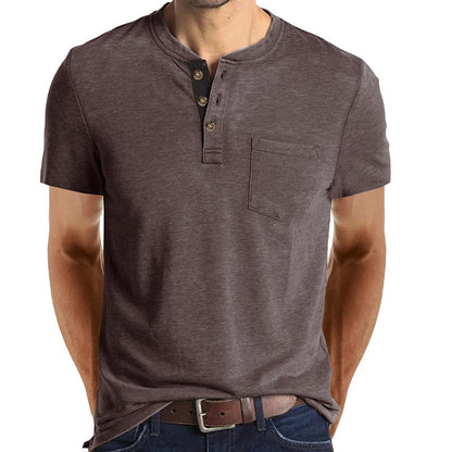 Herren T-Shirt Henley Style Knopfleiste Brusttasche Casual