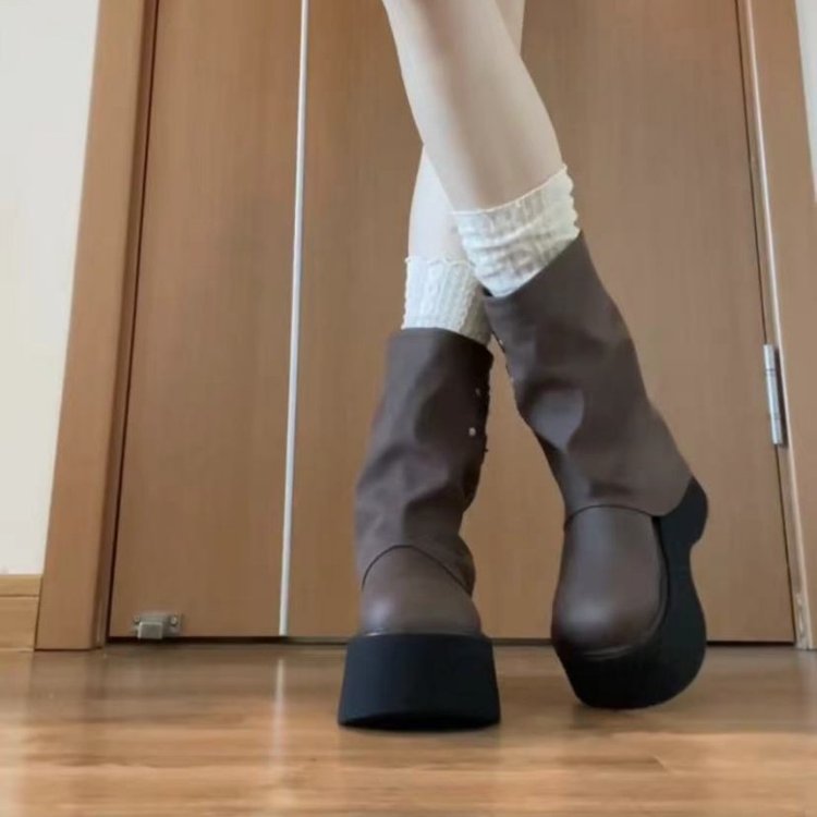 Damen Stiefel Plateau Moderne Riemen Design Reißverschluss