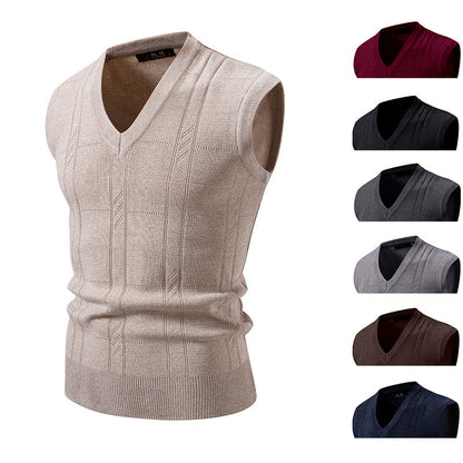 Herren Pullover Ärmellos V-Ausschnitt Struktur Optik Modern - BerlinGlamour