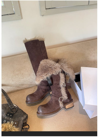Damen Winterstiefel Kunstfellkragen Robust Schnee Winter