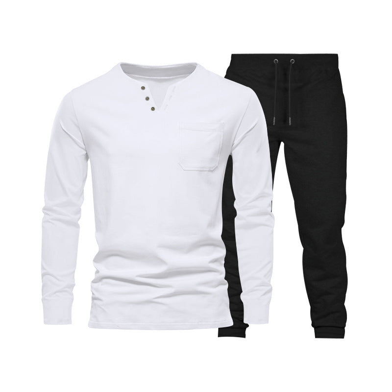 Herren Langarm-Henley-Set Bequeme Jogginghose Sportlich