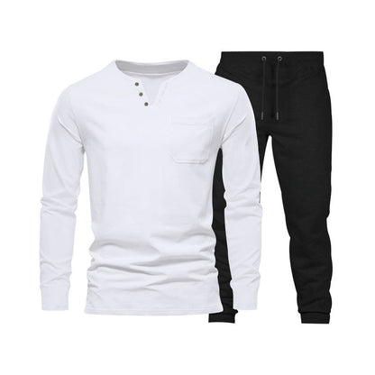 Herren Langarm-Henley-Set Bequeme Jogginghose Sportlich