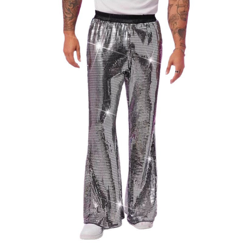 Herren Discohose Glitzernde Weite Bein Elastischer Bund