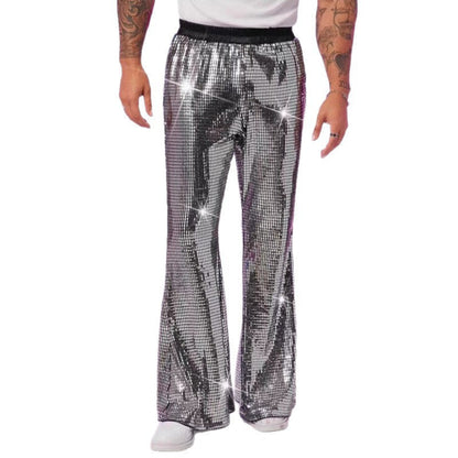 Herren Discohose Glitzernde Weite Bein Elastischer Bund