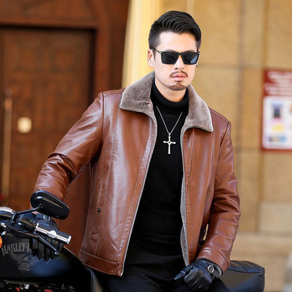 Lederjacke Herren Schwarzes Leder Bikerstil