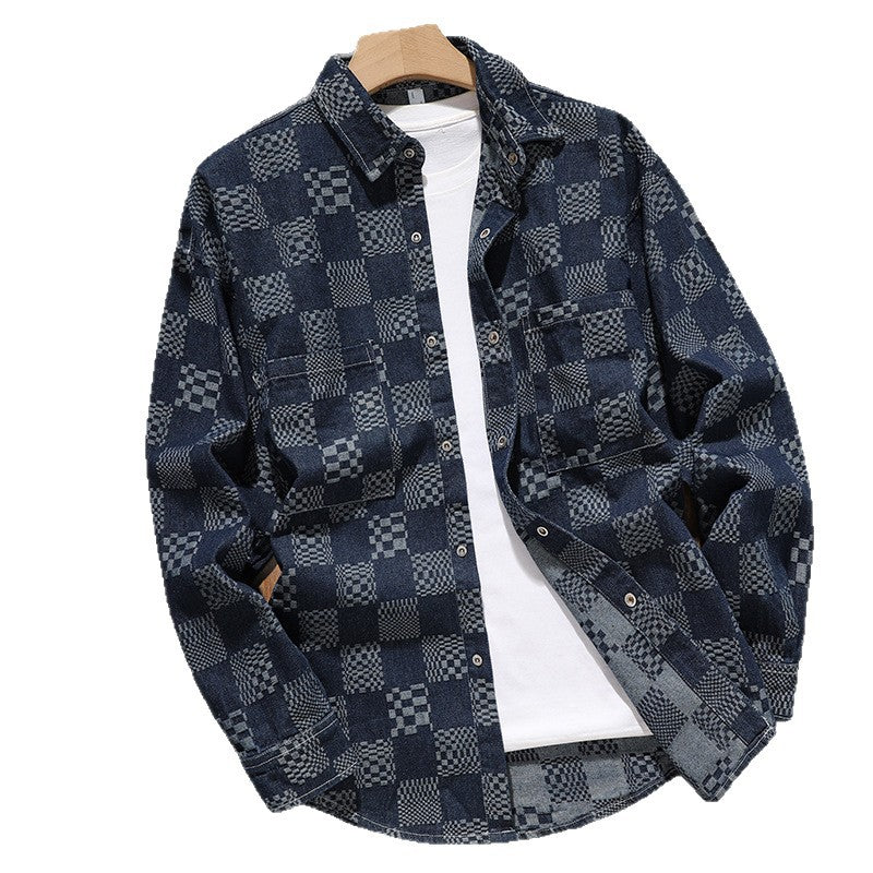 Herren Karo Hemdjacke Modern Sportlich