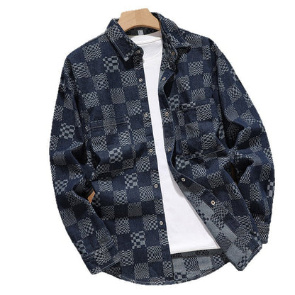 Herren Karo Hemdjacke Modern Sportlich