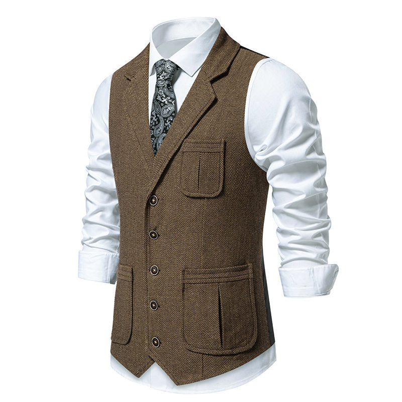 Herren Anzugweste Klassisch Herringbone Mit Taschen