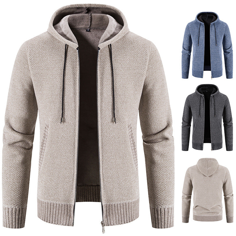 Herren Strickjacke Kapuze Strukturiert Modern Grau - BerlinGlamour