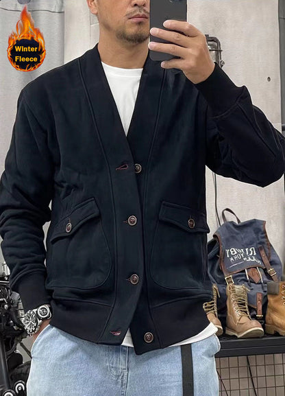 Herren Fleecejacke Modern mit Taschen und Knöpfen Warm
