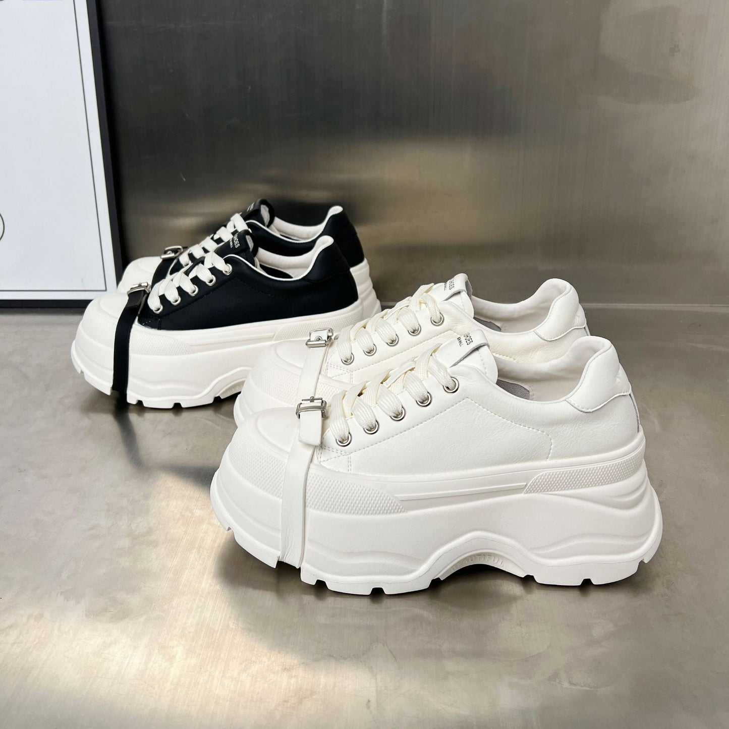 Damen Plateau Sneaker Sportlich Verstellbarer Riemen