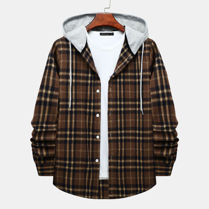 Herren Karohemdjacke Lässig Mit Kapuze Modern