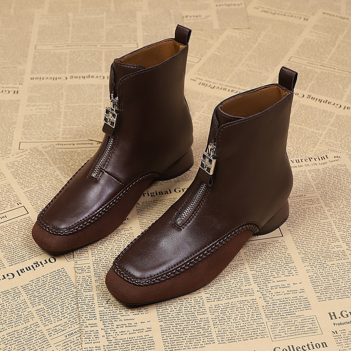 Damen Stiefel Ankle Boots Leder Reißverschluss Schmal
