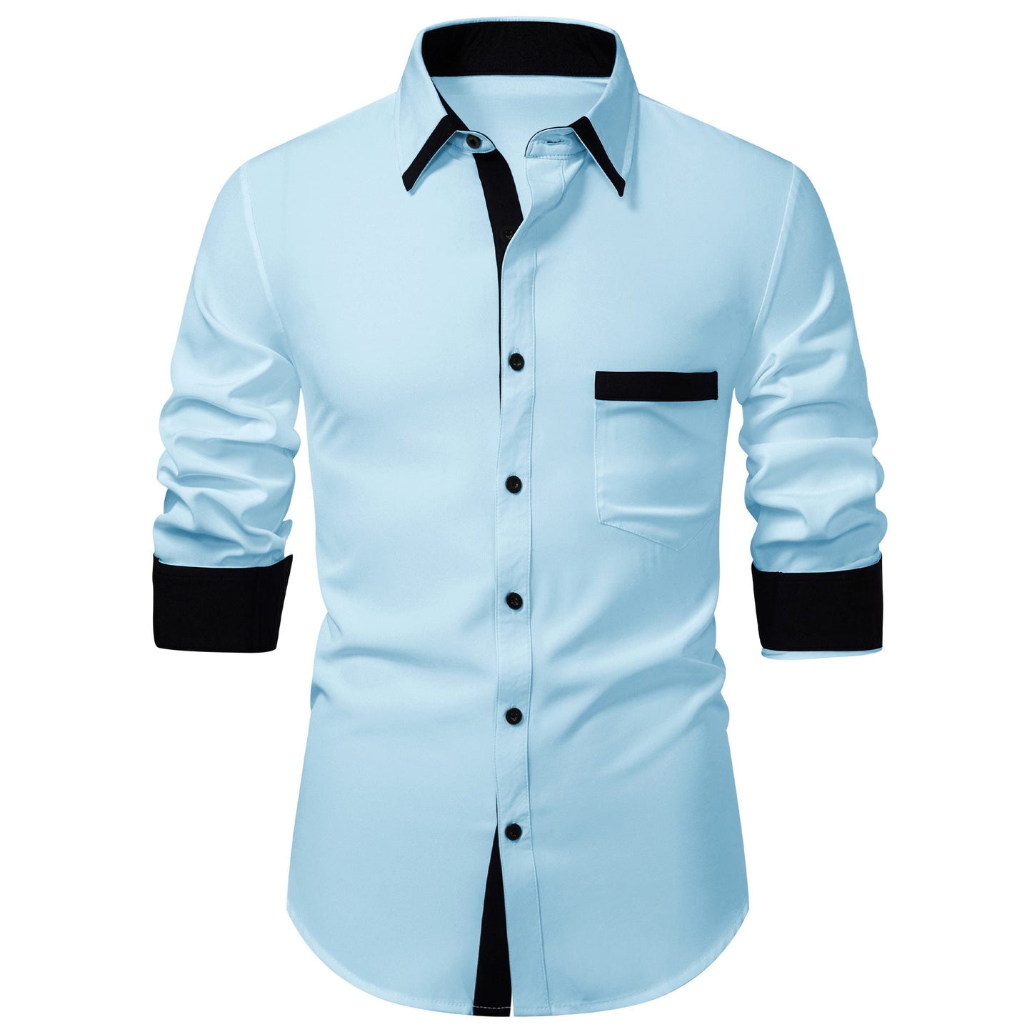 Herren Langarmhemd Elegantes Design Kontrastkragen Modern