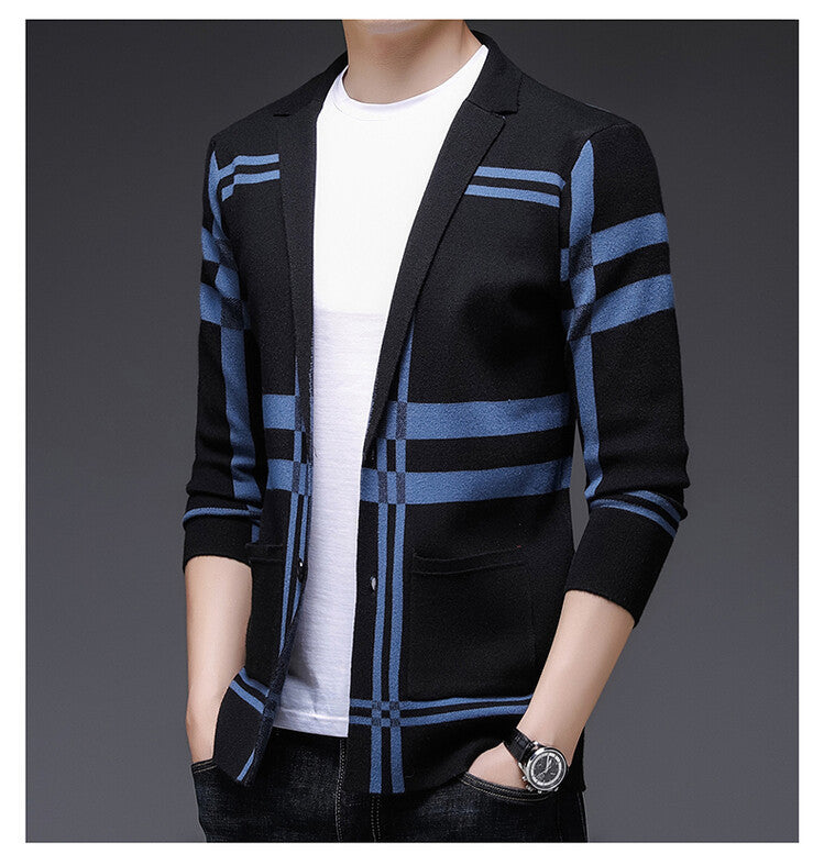Herren Strickjacke Modern Karo Muster Elegante Qualität