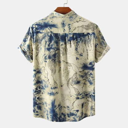 Herren Kurzarmhemd Aquarellmuster Button-Down Kragen Modern