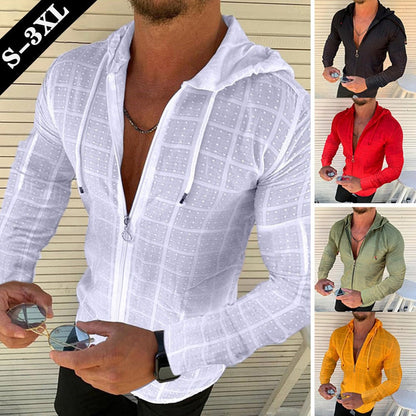 Herren Kapuzenjacke Modern Strukturiert Reißverschluss - BerlinGlamour