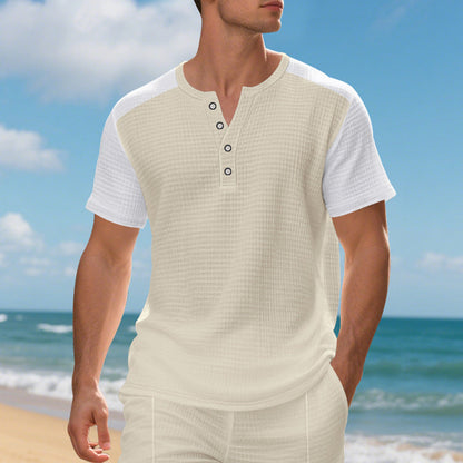 Herren Kurzarmshirt Knopfleiste Modern Strukturiert