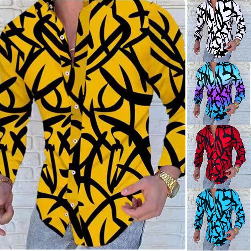 Herren Langarmhemd Graffiti Design Modern Trendy - BerlinGlamour