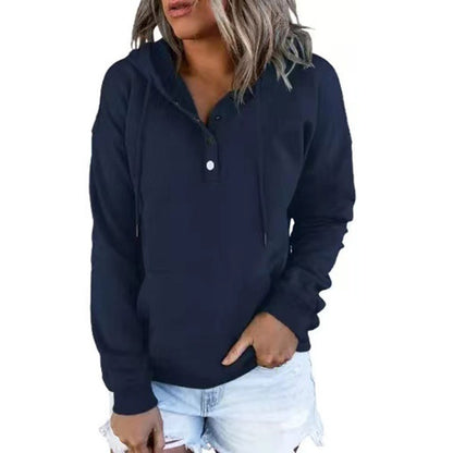 Damen Kapuzenpullover Modern Mit Knöpfen Trendig