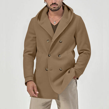 Herren Mantel Modern mit Kapuze und Knöpfen Elegant