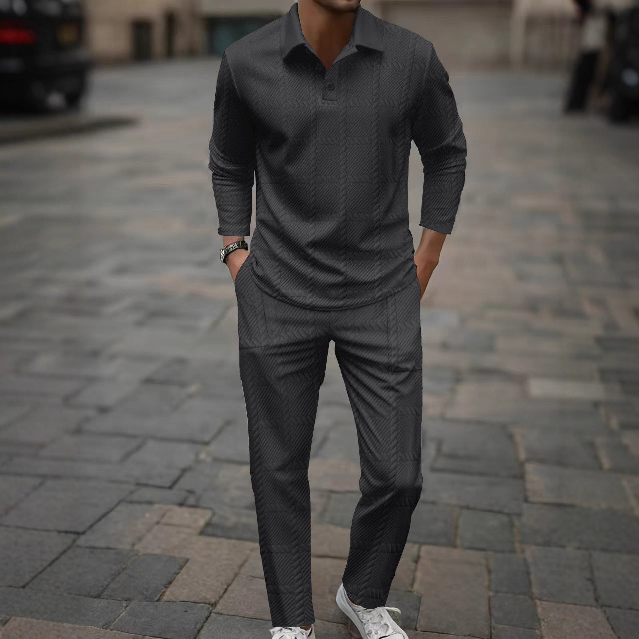 Herren Poloshirt Langarm Slim Fit Hose Set Modern - BerlinGlamour