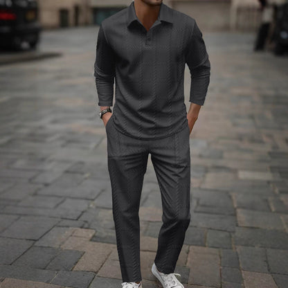 Herren Poloshirt Langarm Slim Fit Hose Set Modern - BerlinGlamour