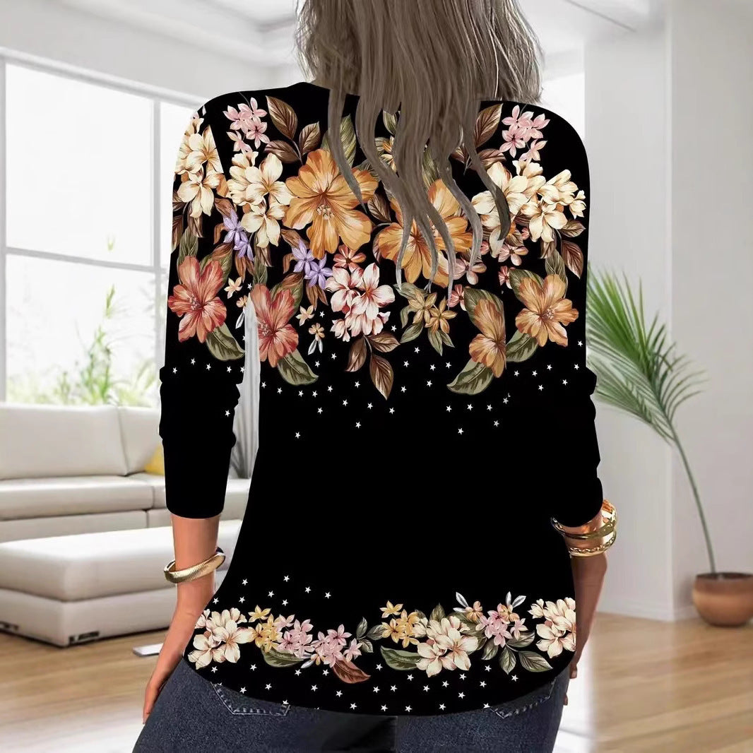 Frauen Bluse Floral Print Modern Reißverschluss