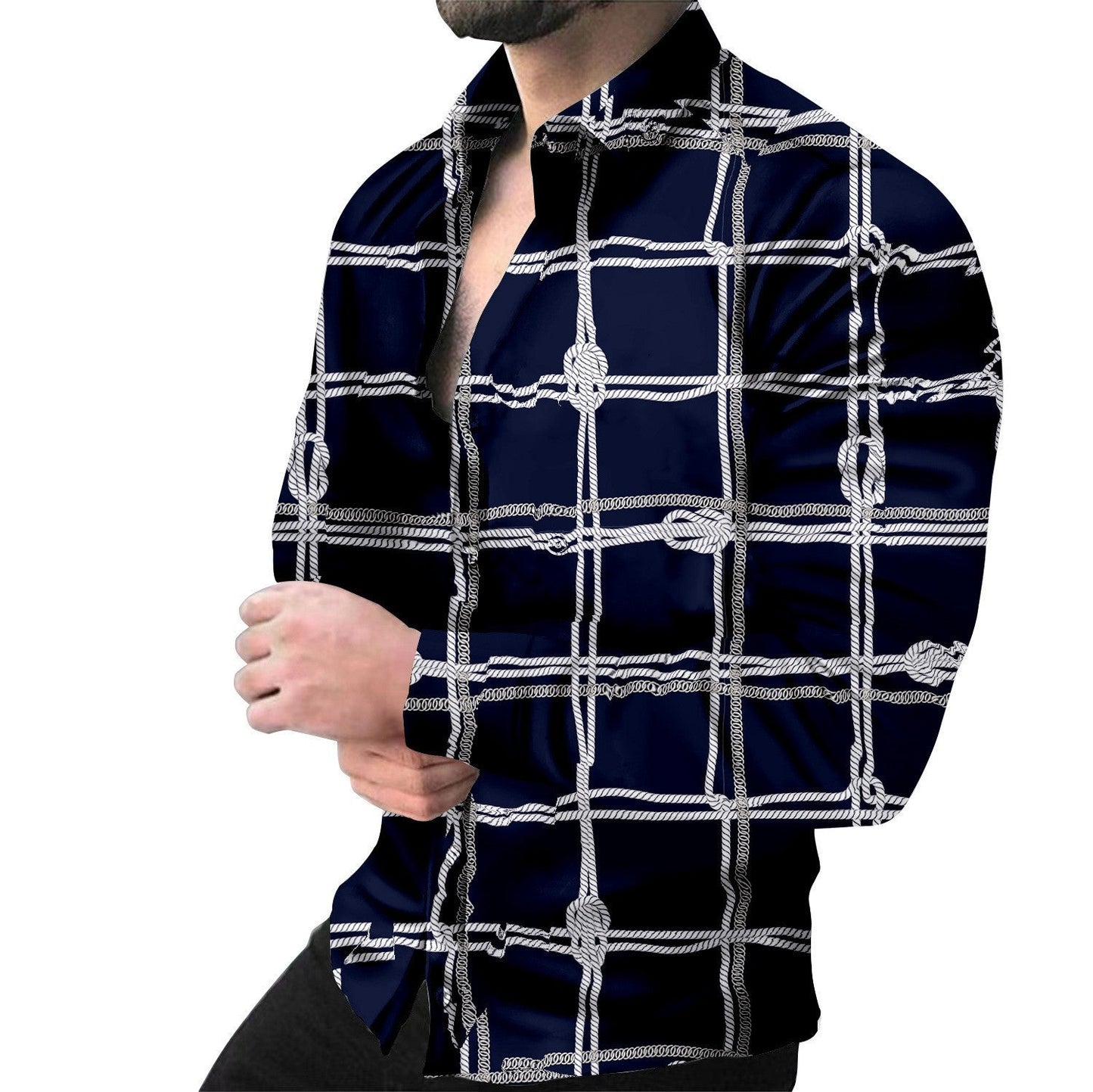 Herren Langarmhemd mit Kettenmuster Modern Berlin Style