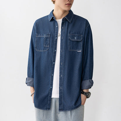 Herren Jeanshemd Lässig mit Klappentaschen Modern