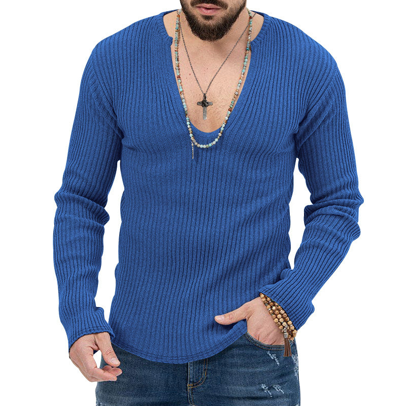 Herren Pullover Lässig Ripp Optik V-Ausschnitt Modern