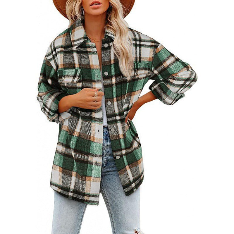 Damen Flanelljacke Karomuster Lässig Modern